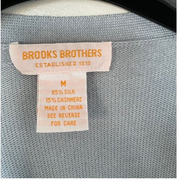 Vintage Brooks Brothers Blue Cardigan Button Down Silk Blend Size M Preppy - Picture 3 of 7
